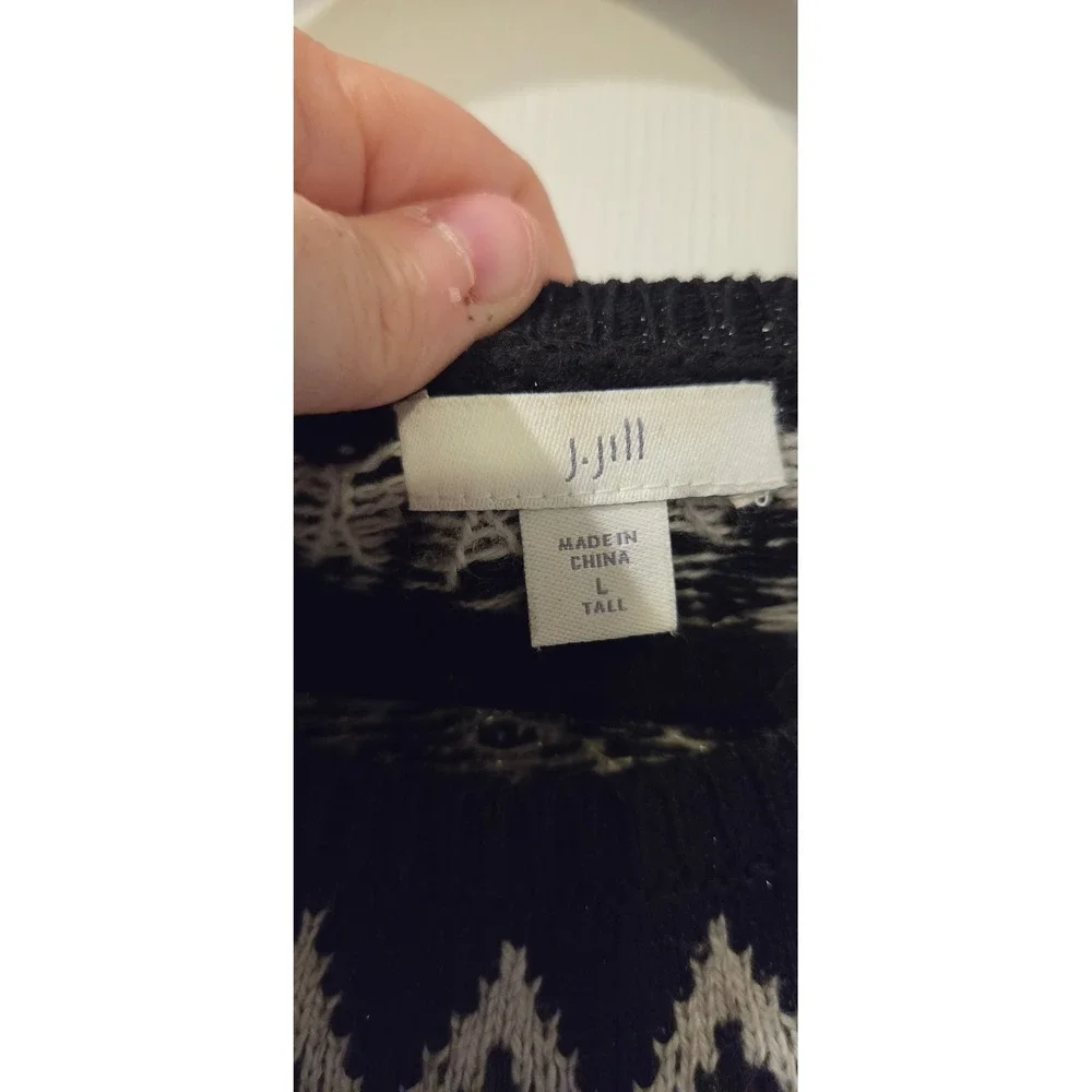 J. Jill Womens Large Tall Black Fair Isle Metallic Beaded Knit Pullover Sweater